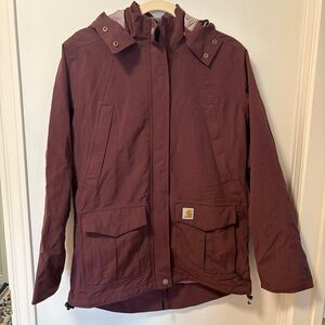 Womens Carhartt Storm Defender Jacket Small Burgundy Spring Rain FLAWED